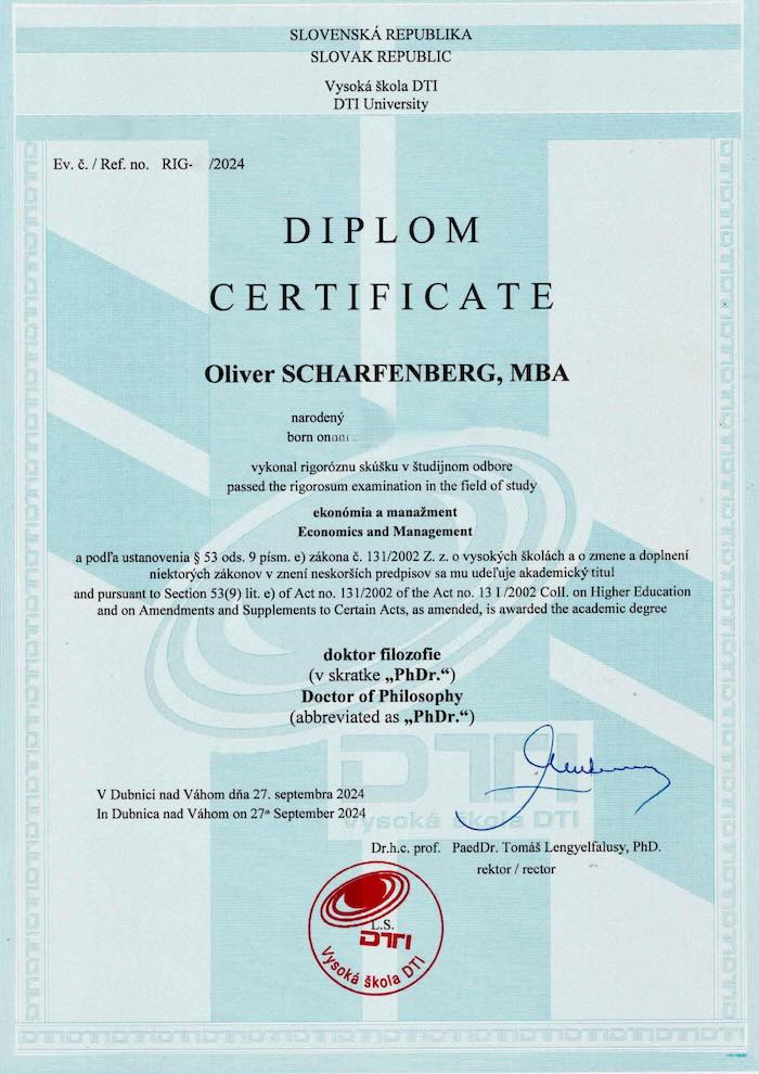 PhDr. Diplom Certificate